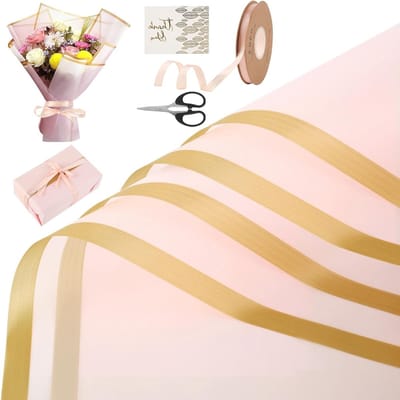 Roze Bloemenpapier voor Boeketten - Waterdicht Cadeaupapier voor Bloemen, Knutselen en Geschenken met Lint, Kaart en Schaar - 20 Vellen