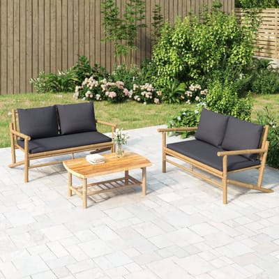 vidaXL - 3-delige - Loungeset - met - kussens - bamboe - donkergrijs