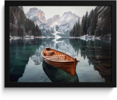 Poster in lijst - Fotolijst 40x30 cm - Posters - Boot - Bergen - Natuur - Water - Posterlijst zwart - Decoratie - Wanddecoratie woonkamer - Muurdecoratie slaapkamer