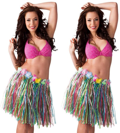 Boland Hawaii verkleed rokje - 2x - dames - mix kleuren - hoela rokje - tropisch - kort 45 cm - verkleedkleding
