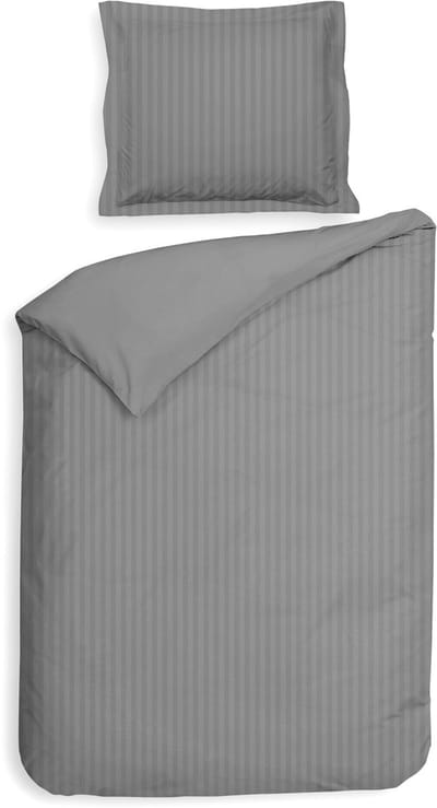 Heckettlane Dekbedovertrek Banda - Bedlinnen met Strepen - 140x200-220 cm - Eenpersoons - Grijs - Dekbedovertrek van 100% Katoen-Satijn