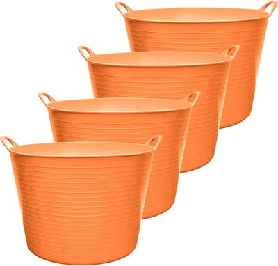 Garronda 42L 4-Pack flexibele kunststof kuip – Voederbak – Emmer – Tubtrug – Wasmand – Oranje - GD-STIC-ElasticBasket