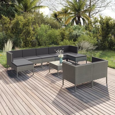 vidaXL - 10-delige - Loungeset - met - kussens - poly - rattan - grijs