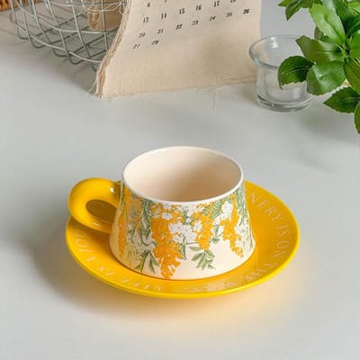 Medium stijl Keramische Kop Schotel Geel Gazelle Schotel Koffiekop Schotel, Geschenkdoos Afternoon Tea Mok Hoogwaardig Design 260ML gray