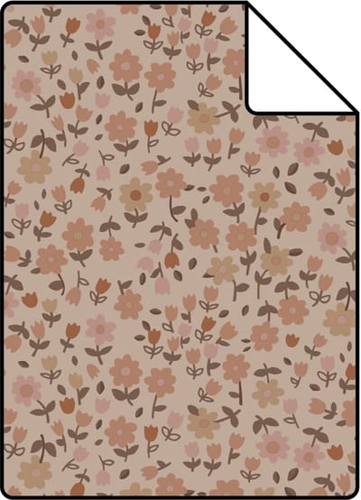 Proefstaal ESTAhome behang bloemetjes terracotta roze - 26.5 x 21 cm - 131394-S