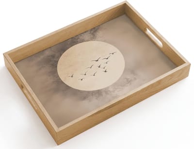 Dienblad hout 40x30 cm - Schootdienblad - Vogel - Beige - Japandi - Borrelplank rechthoek - Plateau dienbladen