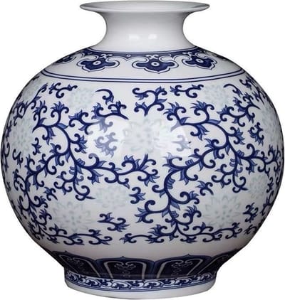 Fine Asianliving Chinese Vaas Porselein Handgeschilderd Blauw-Wit D17xH17cm