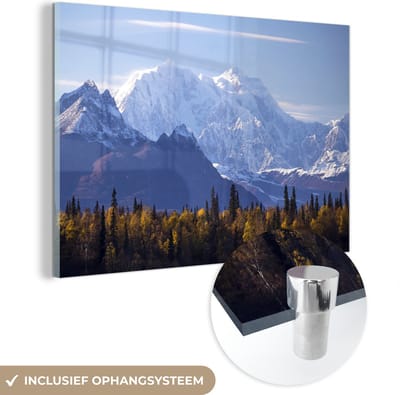 ® Glasschilderij 180x120 cm - Schilderij acrylglas - Het indrukwekkende landschap van het Nationaal park Denali in Alaska tijdens de herfst - Foto op glas - Muurdecoratie woonkamer - Wanddecoratie slaapkamer - Schilderijen