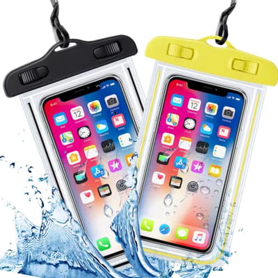 Set Onderwater hoesjes voor o.a. telefoon en geld - Zwart & Geel - Waterdichte Telefoonhoesjes – Dry bag voor mobiel tot 6.8 inch