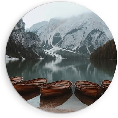 Saammp Muurcirkel Hout - Botanisch - 5 Boten - Landschap - Natuur - Ø 90 - Wandcirkel - Wanddecoratie Cirkel - Muurdecoratie Woonkamer - Slaapkamer decoratie - Rond Schilderij