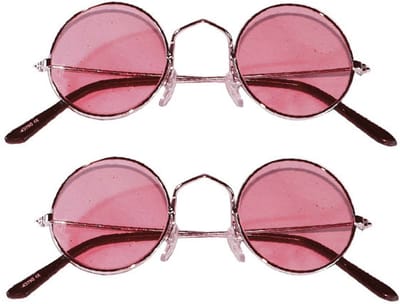 Faram Party carnaval zonnebril - 2x stuks - Hippie Flower Power Sixties - ronde glazen - roze