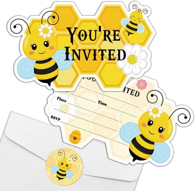 15 Leuke Bijen Thema Verjaardagsfeest Uitnodigingen met Enveloppen en Stickers - Honingraat Uitnodigingskaarten voor Kinderfeestjes
