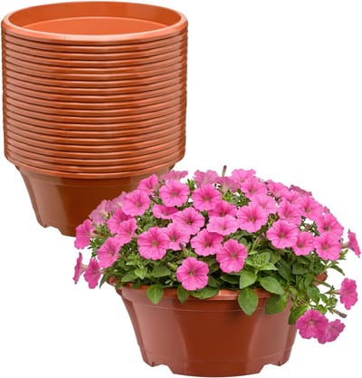 Garronda Set van 20 ronde kunststof plantenbakken met drainage (Terracotta, Ø22,5 x 9 cm – 2 L) GD-KW-B-Terracotta