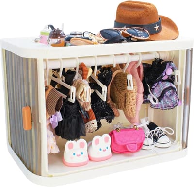 Poppenkledingkast - Poppenkast Opberger - Poppen Outfits - Vouwbaar Compact Ontwerp - 26.8x16.3x18.2 cm