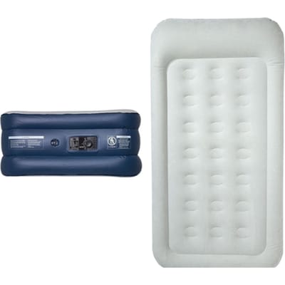 LifeGoods Luchtbed - 1 Persoons - Luchtmatras met Ingebouwde Pomp en Kussen - Opblaasbed - Incl. Draagtas en Reparatiekit - 196x96x47cm - Blauw/Wit