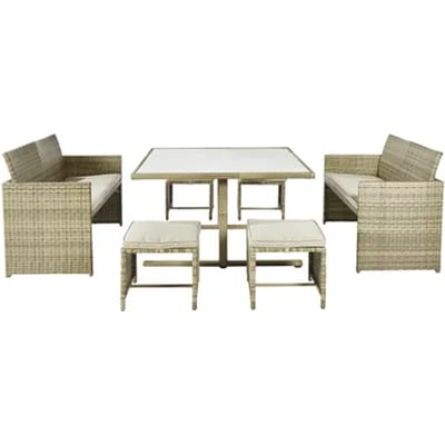 Central Park Loungeset Capri - Staal En Wicker - Natuurlijk - 5 Personen - Glazen Blad