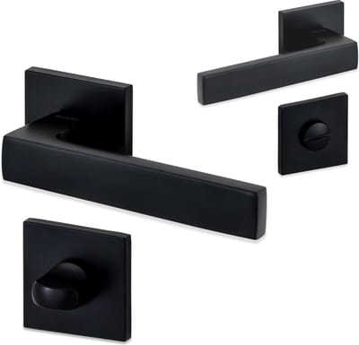 Eliot Slim Line - deurklink- en WC-rozet set - dun vierkant rozet - mat zwart