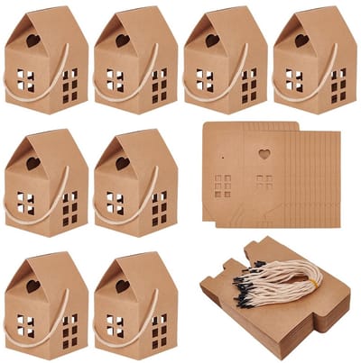 Dailygoods- Geschenkdozen 30 stuks - Huisvormige Dozen - Kraftpapier - Snoepdozen - Traktatiezakken - 7,5 x 8 x 7,5 cm - Ambachtelijke Ervaring - Traktatieboxen