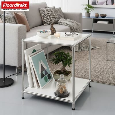 FLOORDIREKT Metalen Rek Concept Epure MK-012 - 2-Laags Opbergrek Met Open Planken - 40 x 46 x 40 cm - Wit -Verkrijgbaar in Verschillende Kleuren - Metalen Rek in Modern Design - Rek Voor Woonkamer, Kantoor & Hal