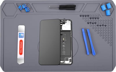 MMOBIEL Siliconen Reparatie- en Soldeermat – 35 x 22 cm – Hittebestendig tot 500°C - Siliconen Mat voor Solderen met Warmte-Isolatie – Reparatiemat voor o.a. Telefoon / Computer / Electronica – Grijs