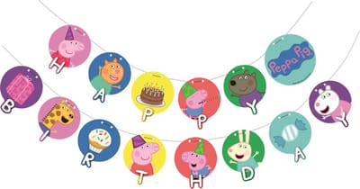 Wenslijn Peppa Pig - 140 cm - karton - Happy Birthday - verjaardag - kinderfeestje - kinderpartijtje - versiering - slingers