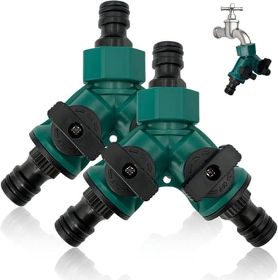 Y Stuk kraan splitter - 2 stuks - Y verdeler tuinslang - Waterverdeler 2-weg - Tuinslangaansluiting - Tuingereedschap - Waterverdeler Wasmachine en Vaatwasser - Voor gebruik in huis en tuin - Groen
