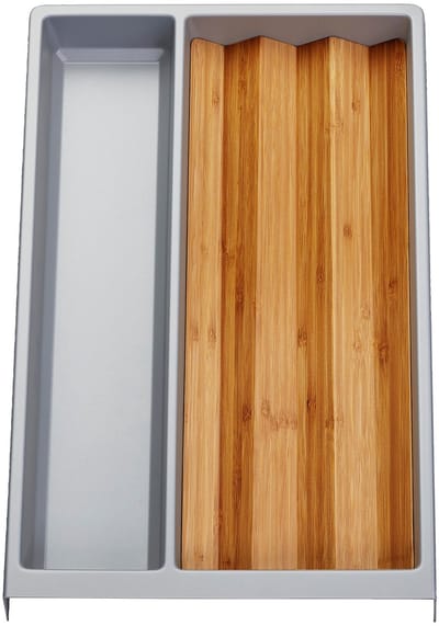Orga-Box multifunctioneel inzetstuk SEPARADO individueel zilvergrijs generfd (300 x 474 x 51 mm) Lade-inzetstuk vanaf 40 cm kastbreedte incl. bamboe kruideninzetstuk