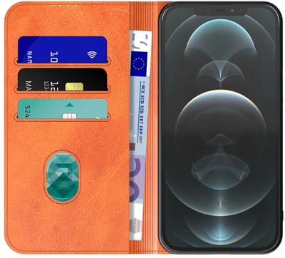 Geschikt voor iPhone 12 Pro Max Telefoonhoesje Bruin Kunstleer Met Magnetische Sluiting - Portemonnee BookCase Met Pasjeshouder - ProtX