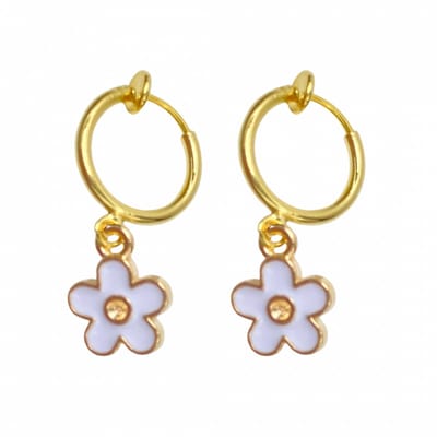 Klem oorbellen - bloem - wit - goudkleurig - geen gaatje- Charme Bijoux
