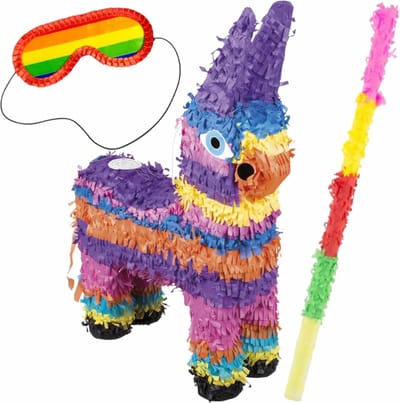 Pinata van een Mexicaanse Ezel set - met masker en stok - Pinata 56 cm - Feestartikelen - verjaardag