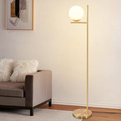 Glitzerlife - Moderne Vloerlamp - Industriële Design Lamp - Goud - E27 Voetlamp - Vintage Vloerlamp - Metaal en Glas - 150 cm Hoog - Voor Woonkamer en Slaapkamer