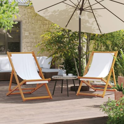 vidaXL - Opklapbare - stoelen, - 2 - stuks, - crèmekleurige - en - witte - stof