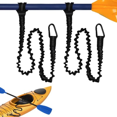 Thijox - 2 stuks Paddlelijnen voor Kajakpeddel 1,5 m - Elastische Veiligheidspaddlelijn met Karabijnhaak - Kajak Paddleash voor Kano, Boot, Vissen - P