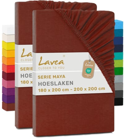 Lavea® Set van 2 Hoeslakens 180x200 cm – 100% Zacht en Ademend Katoen – voor Dikke Matrassen tot 20 cm – Jersey met Elastiek rondom – Kastanjebruin