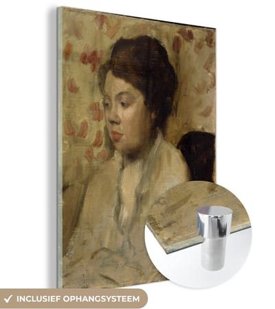® Glasschilderij 120x160 cm - Schilderij acrylglas - Portret van een jonge vrouw - Schilderij van Edgar Degas - Foto op glas - Muurdecoratie woonkamer - Wanddecoratie slaapkamer - Schilderijen