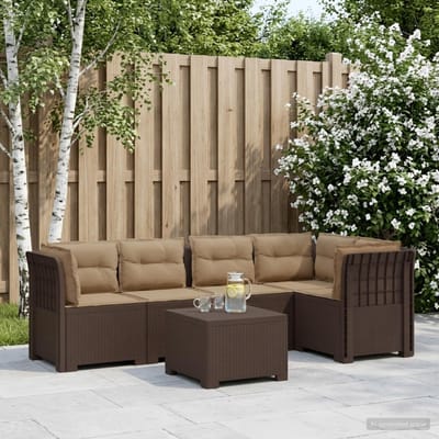 vidaXL - 5-Zits - Tuinbank - met - Kussens - Rattanlook - PP - Bruin