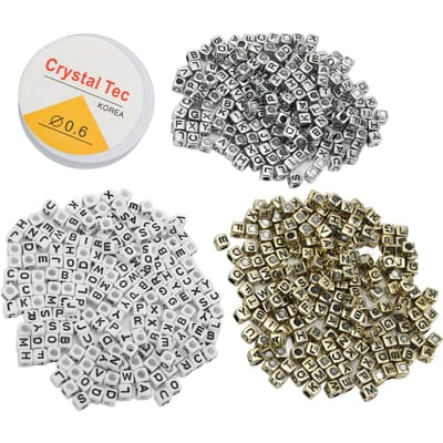 600 Pièces Perles Lettres Avec Fil de Pêche Coordination Œil-Main Stimuler l'Imagination Blanc Or Argent gray