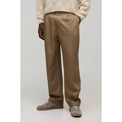 Getailleerde broek met plooi aan de voorkant en omgeslagen zoom | Taupe | Size 28