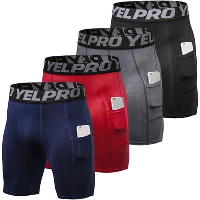 4-pack heren compressieshorts, actief trainingsondergoed met zak L veelkleurige kleur