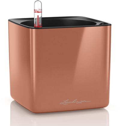 LECHUZA CUBE Glossy 14 - Plantenbak - met uitneembare binnenbak - met bewateringssysteem - ALL-IN-ONE set - WINTEREDITION - spicy copper highgloss