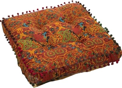 Bohemian Vloerkussen van Dik Katoen-Linnen – Marokkaans Tatami Zitkussen - Comfortabel Grondkussen voor Wonen, Meditatie & Lounge - Oranje