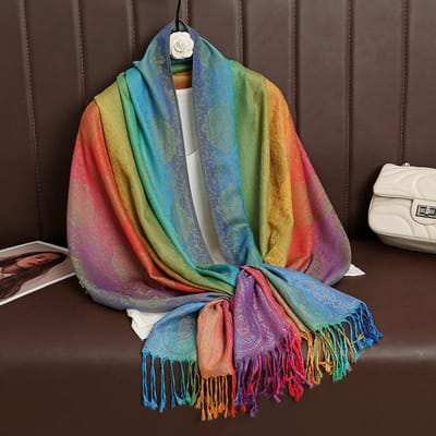 Kleurrijke Bloemen Jacquard Winter Katoenen Sjaal Dames Ontwerp Warme Wikkel Pashmina Sjaals Dames Sjaal Vrouwelijke Bohemia Foulard Hijab gray