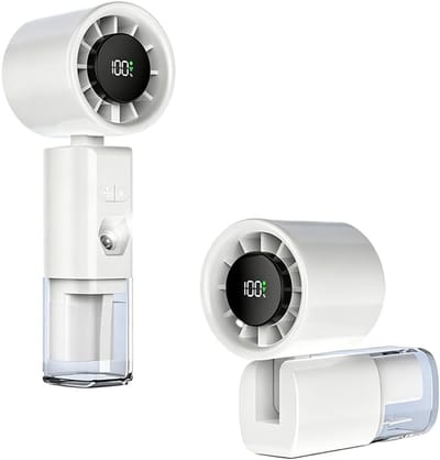 VHV-Handventilator Wit met Waterspray - Krachtige Turbine Ventilator met Nano-Mist - Opvouwbare USB Ventilator met Traploze Snelheid - Draagbare Luchtkoeler voor Outdoor en Vakantie