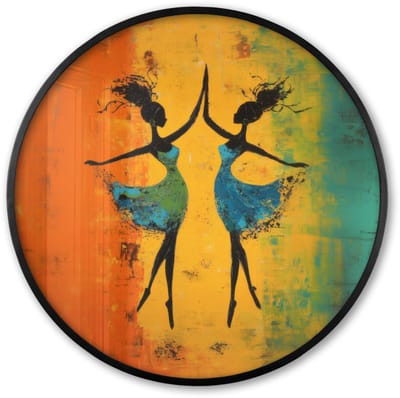 Poster in lijst Rond - Fotolijst 60x60 cm - Posters - Dansen - Vrouwen - Verfstructuur - Ronde posterlijst zwart - Decoratie - Wanddecoratie woonkamer - Muurdecoratie slaapkamer