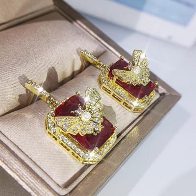 Elegante Robijn Vlinder Oorbellen Set met High-end Rode Zirkonia Oorbellen met Kristal 3D Bloemen gray