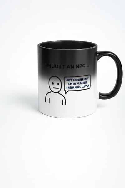 “Ik Ben Gewoon een NPC – Ik Heb Meer Koffie Nodig” Black Magic Mok – 330ml Warmtegevoelige Koffiemok – Grappige Gamer Quote – Perfect Cadeau voor Gamers & Koffieliefhebbers