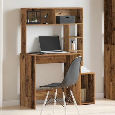 vidaXL - Bureau - met - schappen - 100x45x140 - cm - bewerkt - hout - oud - houtkleurig