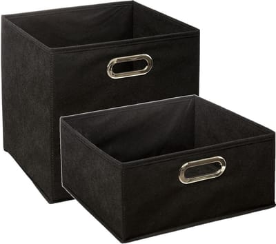 Set van 2x stuks opbergmanden/kastmanden 14 en 29 liter zwart van linnen 31 cm - Opbergboxen - Vakkenkast manden
