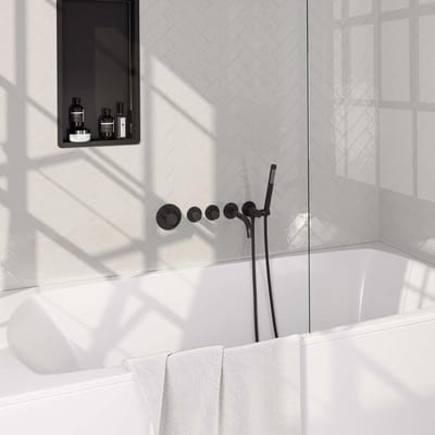Brauer Black Carving Thermostatische Inbouw Badkraan Uitloop - Staaf - Doucheslang - Wandaansluitbocht - Handdouche - Mat Zwart