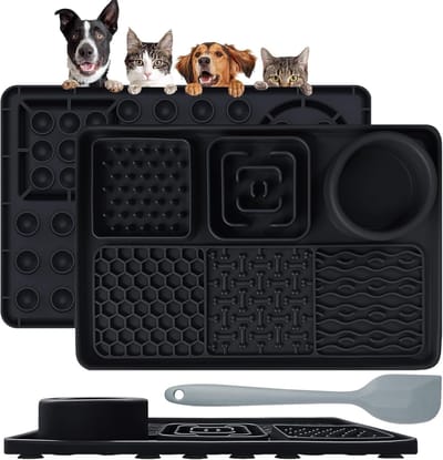 Famanu – Lekmat voor honden met zuignap - zwart - hondenspeelgoed - voedermat - puppy's - kat - voor huisdier - vermindering en langzaam voeden - hondenbaden - trainen - levensmiddelenkwaliteit - BPA-vrij
